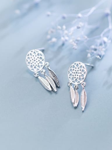 S925 silver earrings simple dream catcher tassel short earrings