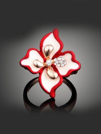 Exaggerated Red Flower Rose Gold Plated Alloy Ring