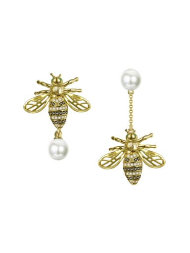New bee pearl asymmetric micro-inlay zricon earring
