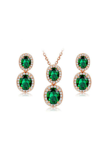 Green Copper Rose Gold Plated AAA Zircon Two Pieces Jewelry Set