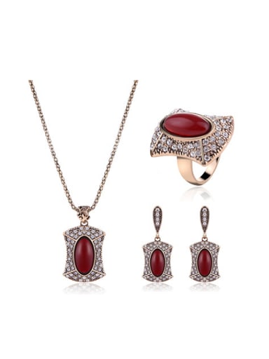 Alloy Antique Gold Plated Fashion Oval Artificial Stones Three Pieces Jewelry Set