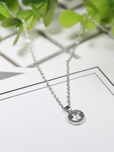 Simple Cubic Clear Rhinestone Pendant 925 Silver Necklace