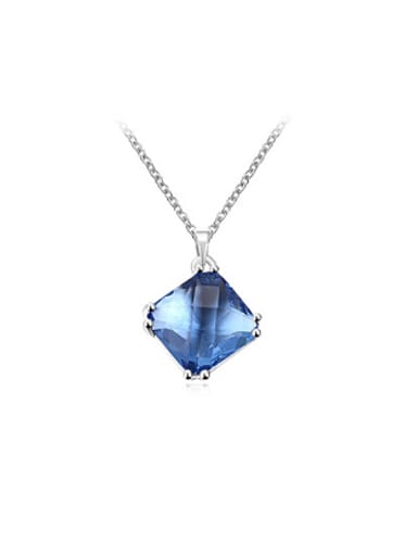 Women Blue Square Shaped Glass Stone Necklace