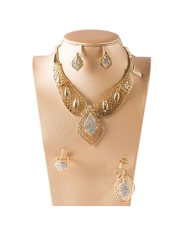 custom 2018 Lattice Rhinestones Colorfast Four Pieces Jewelry Set