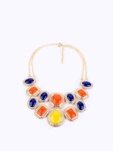 Color Oval Stones Double-layer Alloy Necklace