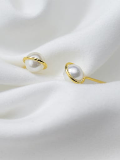 Pure silver gold imitation pearl ear nail