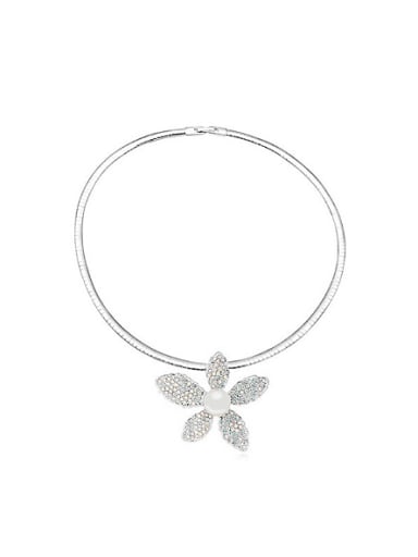 custom Simple Imitation Pearl Tiny austrian Crystals Flowery Alloy Necklace