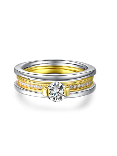 Two Colors Plated Separated Ring with Zircon