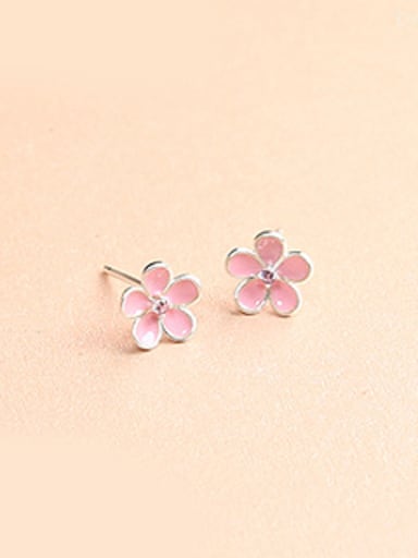 Tiny Pink Flower Stud Earrings