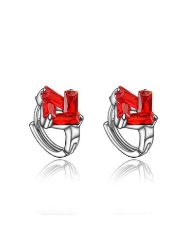 Exquisite Red Platinum Plated Square Zircon Clip Earrings