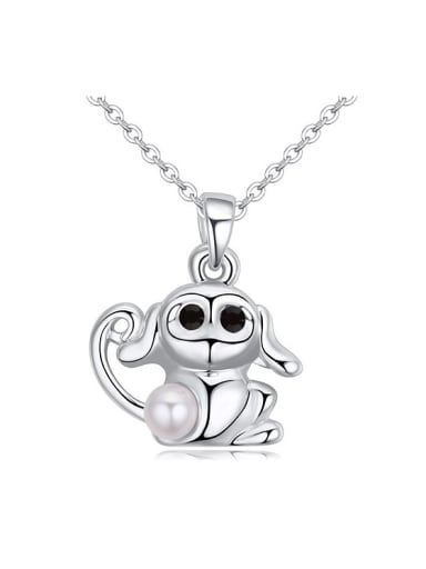 Simple Little Monkey Imitation Pearl Pendant Alloy Necklace