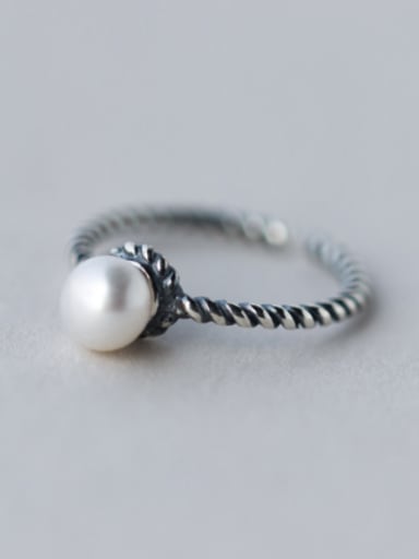 S925 silver retro style twist natural pearl opening ring