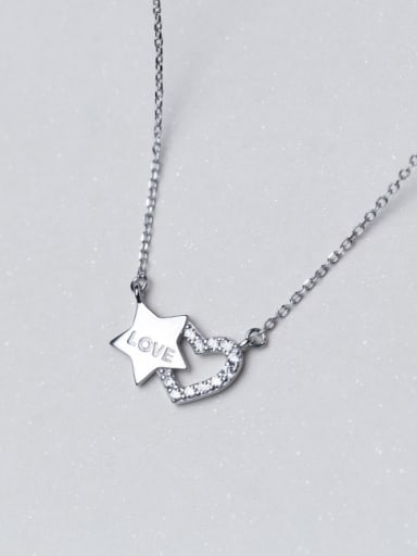 Elegant Star And Heart Shaped Rhinestones Silver Necklace