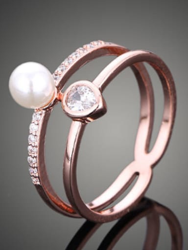 Fashion Two-band Imitation Pearl Cubic Copper Ring