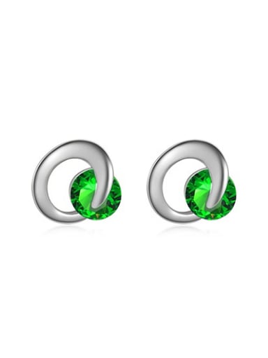 All-match Green Letter C Shaped Zircon Stud Earrings