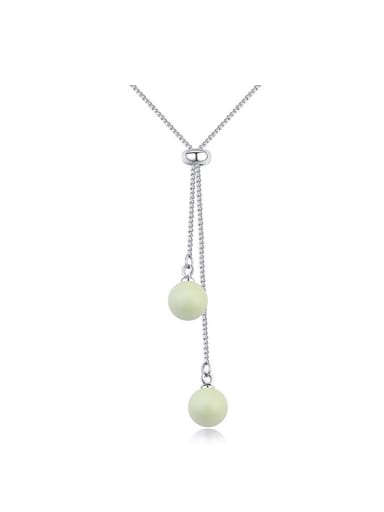 Simple Two Imitation Pearls Tassel Pendant Alloy Necklace