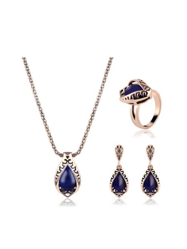 2018 Alloy Antique Gold Plated Fashion Water Drop shaped Artificial Stones Three Pieces Jewelry Set