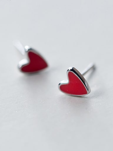 S925 silver red heart-shaped stud Earring