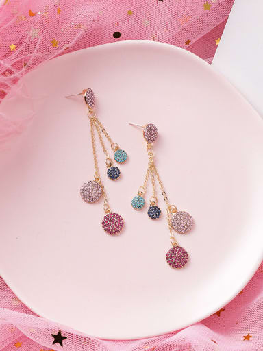Alloy With Gold Plated Simplistic Colored Rhinestone Round Tassel Earrings