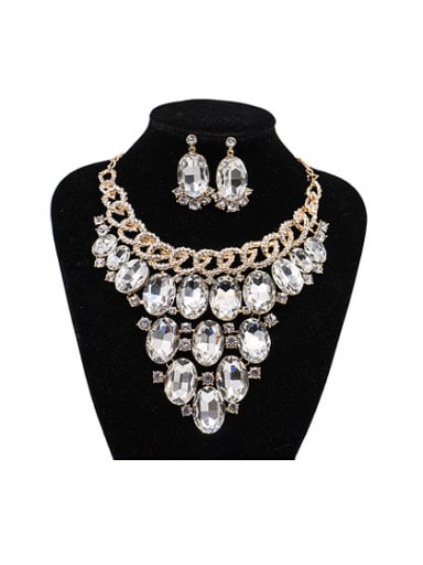 2018 2018 Exaggerated Oval Glass Rhinestones Two Pieces Jewelry Set