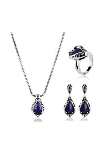 Alloy Antique Silver Plated Vintage style Artificial Stones Water Drop shaped Three Pieces Jewelry Set