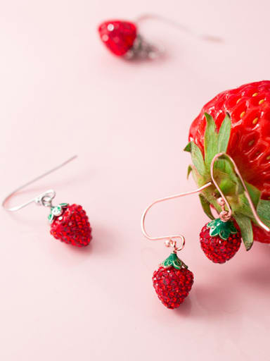 925 Sterling Silver With 18k Rose Gold Plated Cute Strawberry Drop Earrings