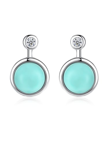 925 Sterling Silver With Turtquoise Fashion Round Stud Earrings