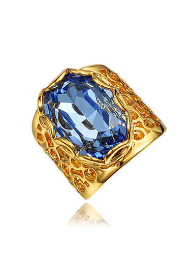 Exaggerated Blue Hollow Design Zircon Ring