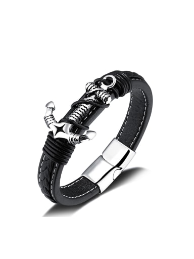 Punk style Ship Anchor Artificial Leather Men Bracelet