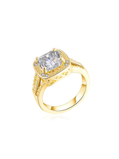 Trendy Gold Plated Square Shaped Zircon Copper Ring