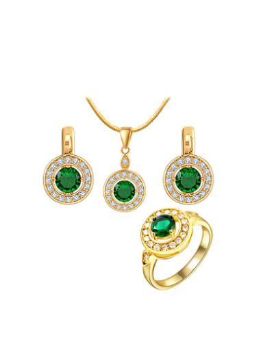 custom Green 18K Gold Plated AAA Zircon Round Three Pieces Jewelry Set