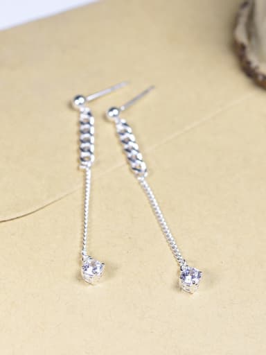 Fashion Zircon Silver Chain Drop Earrings