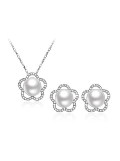 Elegant Artificial Pearl Flower Shaped Two Pieces Jewelry Set