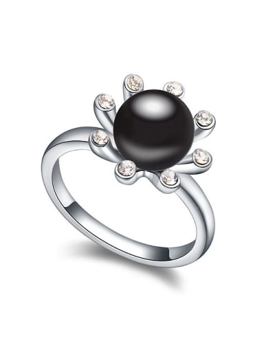 Simple Imitation Pearl Flowery Alloy Ring