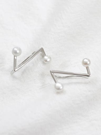 Fashion Little Freshwater Pearls Letter Z-shaped Silver Stud Earrings