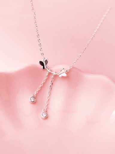 925 Sterling Silver With Platinum Plated Simplistic Butterfly Necklaces