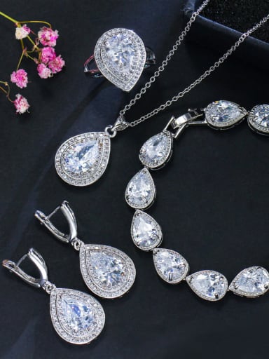 Luxury Shine  AAA Zircon Necklace Earrings Bracelet ring 4 Piece jewelry set