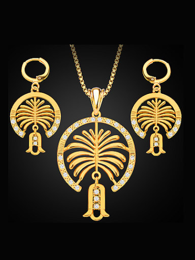 18K Palm Island shaped rhinestones Two Pieces Jewelry Set