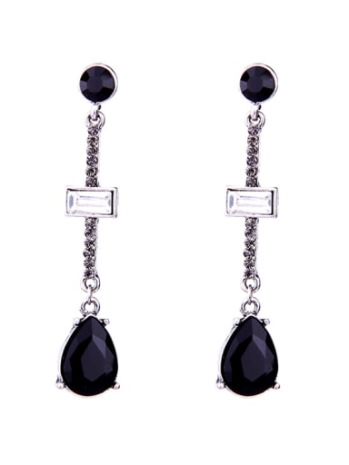 Retro Style Women Elegant Black Stones Drop Earrings
