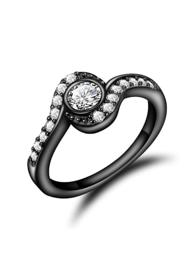 Glittering Black Gun Plated Zircon Copper Ring