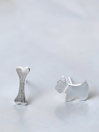 Asymmetrical Simple Tiny Dog Bone 925 Silver Stud Earrings