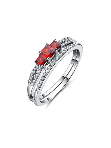 Trendy 925 Silver Red Zircons Ring