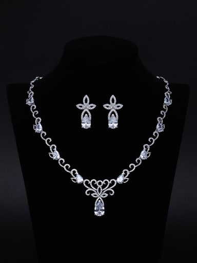 Earring Necklace Shining Zircons White Gold Plated Set