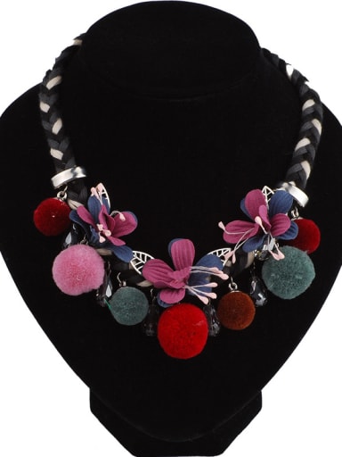 Retro style Colorful Pompon Cloth Flowers Woven Necklace