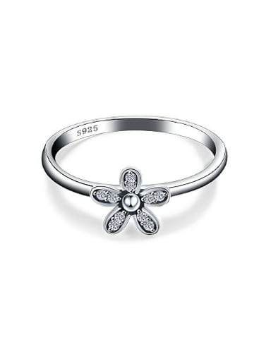 Elegant 925 Silver Flower Shaped Rhinestone Ring