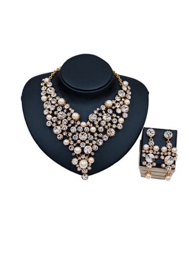 custom Pearl Glass Rhinestones Two Pieces Jewelry Set