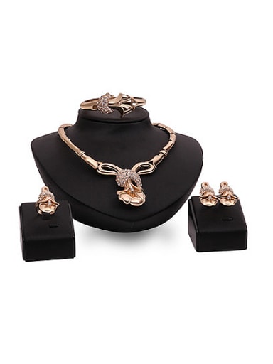 Alloy Imitation-gold Plated Fashion Rhinestones Flower Four Pieces Jewelry Set