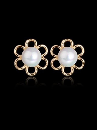 Sweet Flower Pearl Champagne Gold Women stud Earring