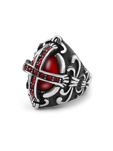 Exaggerated Red Stones Cross Statement Ring