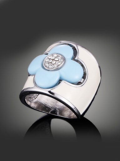Personalized Blue Acrylic Flower Alloy Ring